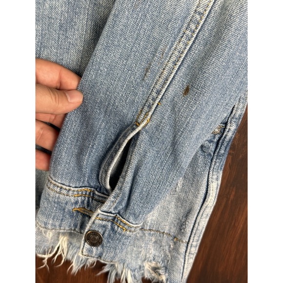 Free People Moonchild Distressed Denim Jacket Shirt Size XS Long Boho Spring - Picture 5 of 7